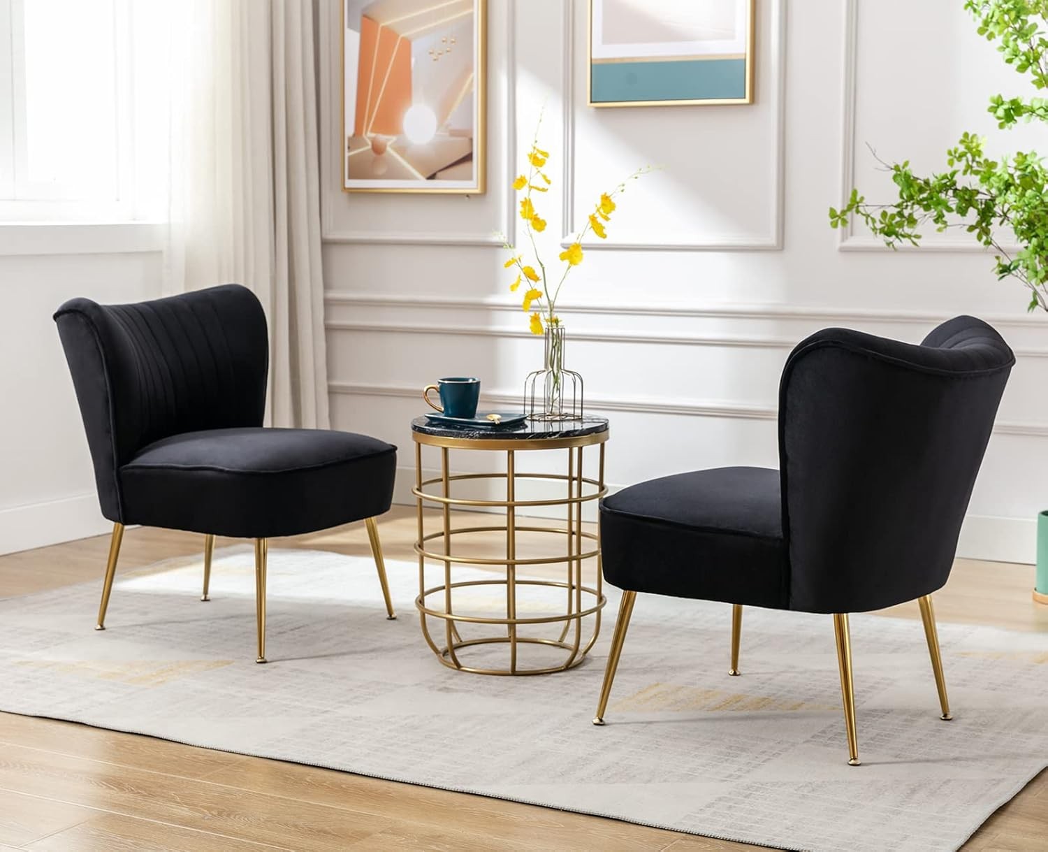 Black Velvet Accent Tub Chair Gold Legs Modern Armchair