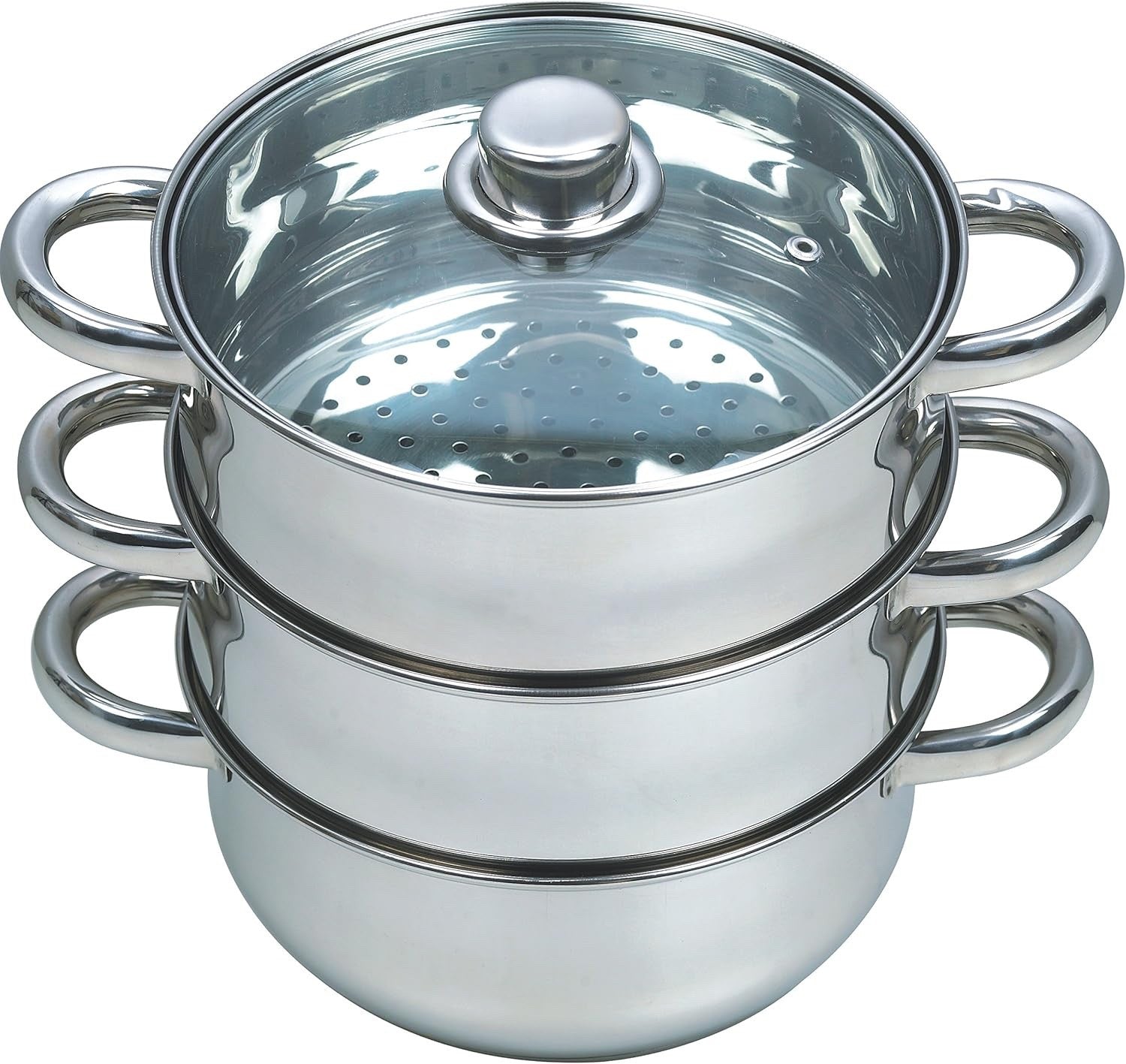 3pcs Stainless Steel Saucepan & 3 Tier Steamer Set – Induction Cookware Pots