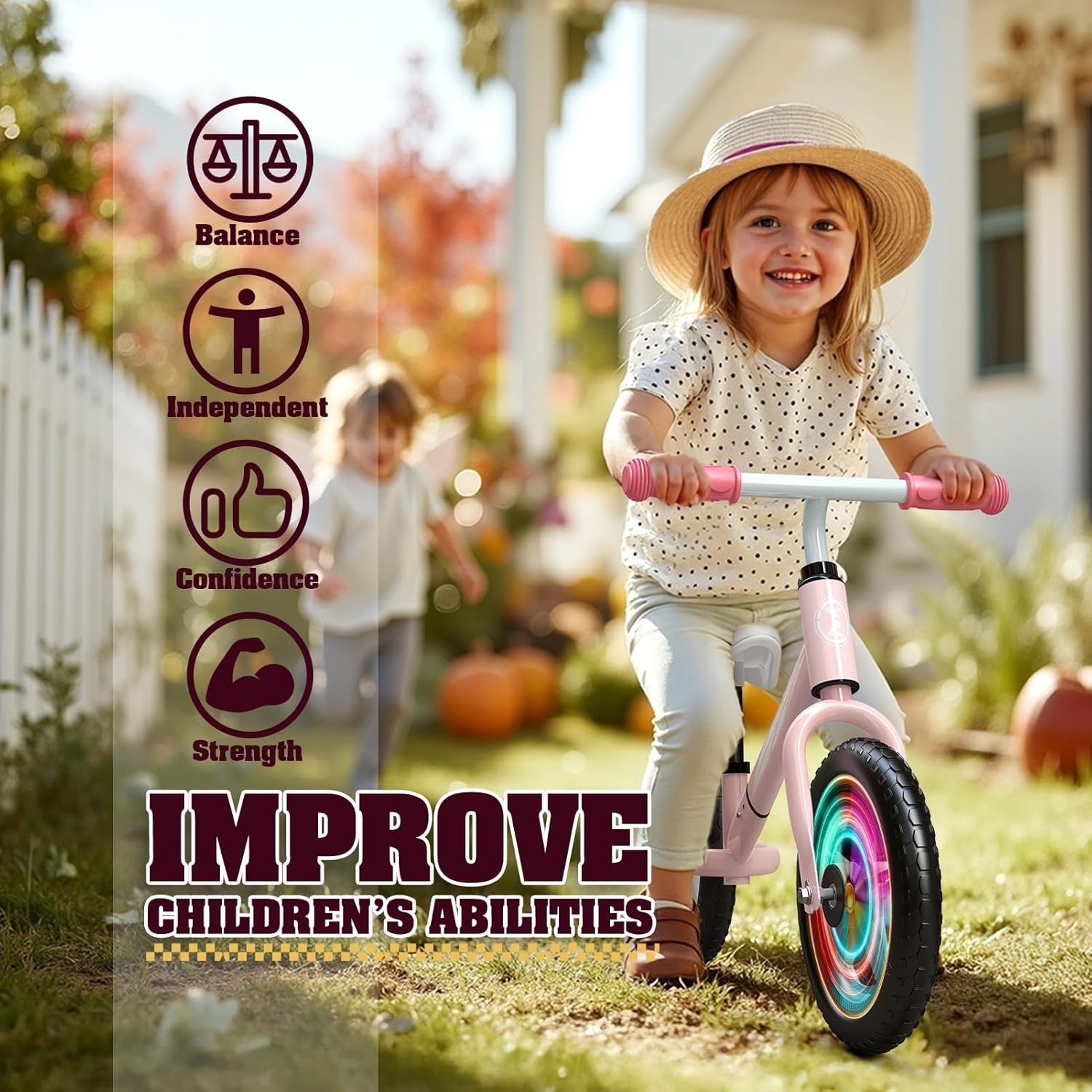 Kids Balance Bike LED Wheels Adjustable Seat Handlebar 2-5 Years Pink