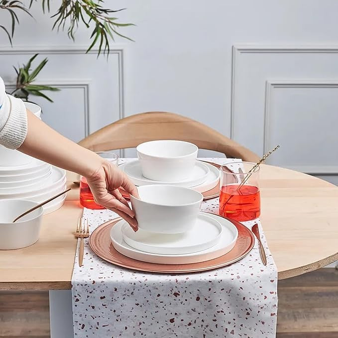 18 Piece Bone China Dinner Set for 6 Grey Plates Bowls Modern Crockery