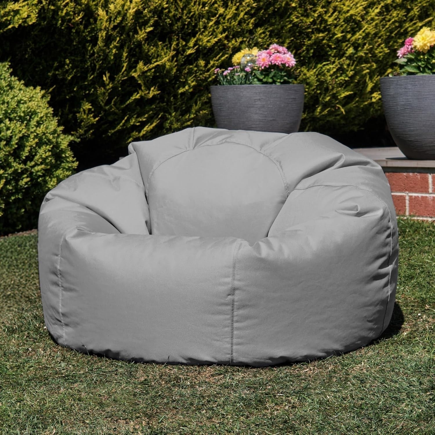 Outdoor Bean Bag Chair Grey Water-Resistant Garden Seat Lounge