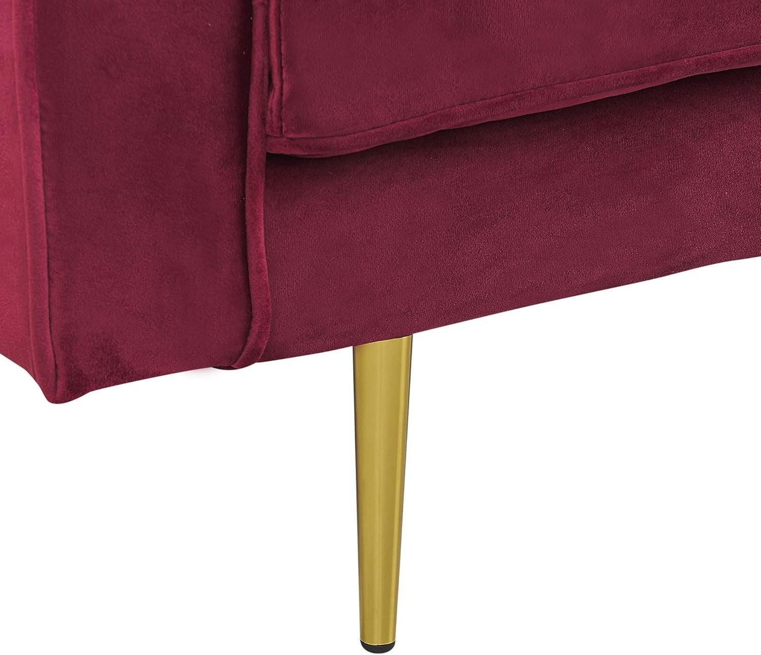 Velvet Chaise Lounge Sofa Red | Gold Legs, Cushions, Deep Seat, Glam Look