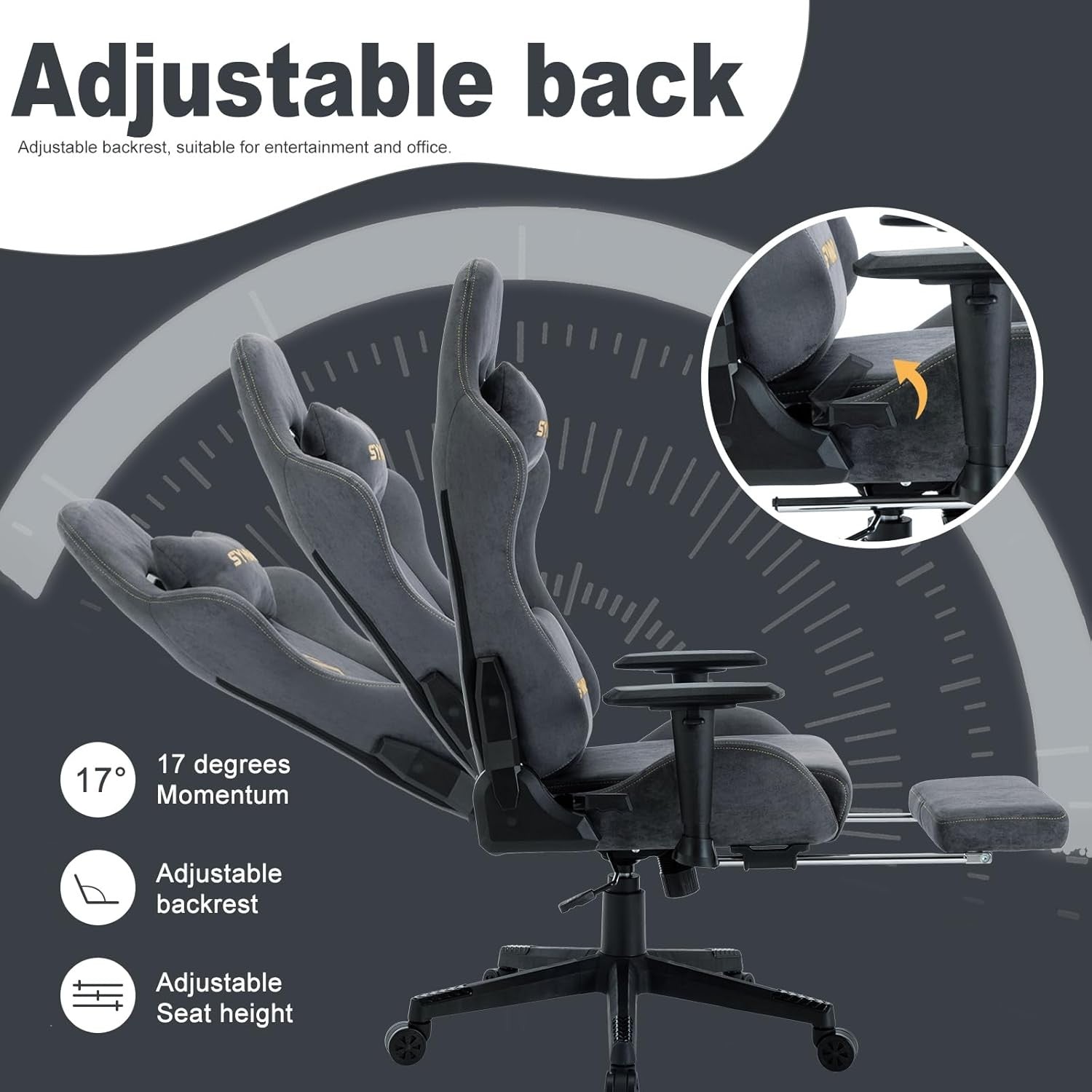 Ergonomic Gaming Chair with Footrest Recliner Lumbar Support Grey