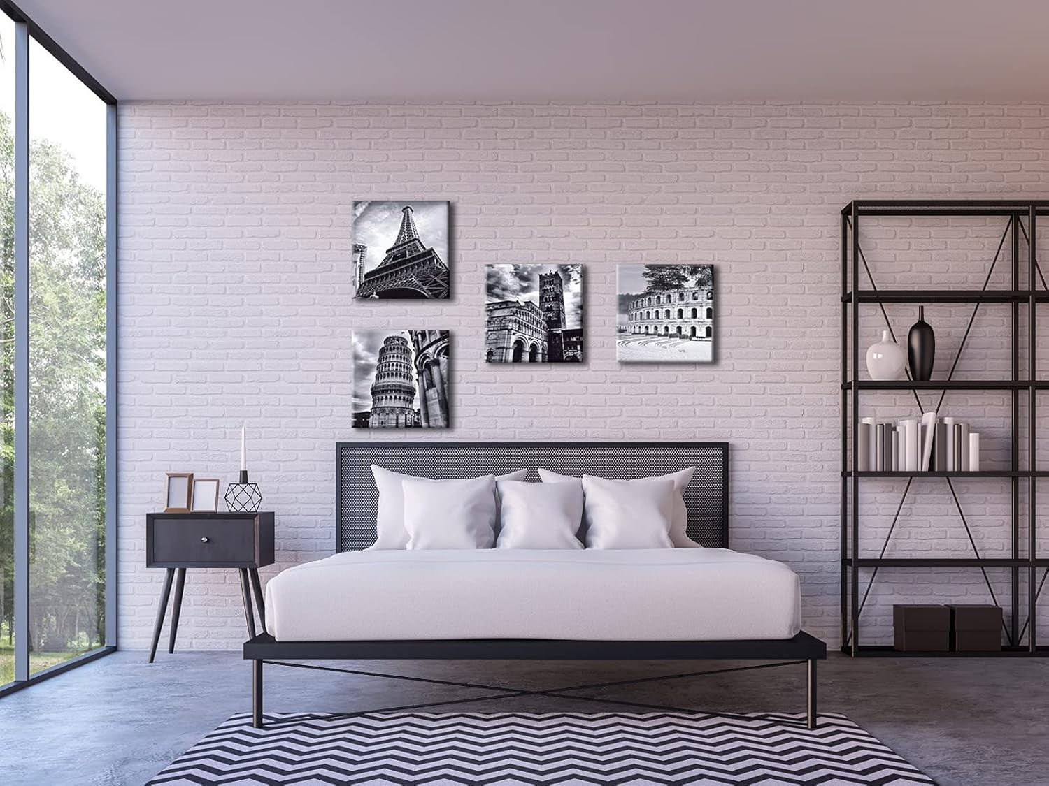 Black White Architecture Canvas Wall Art Set Modern 4 Panel Prints Decor