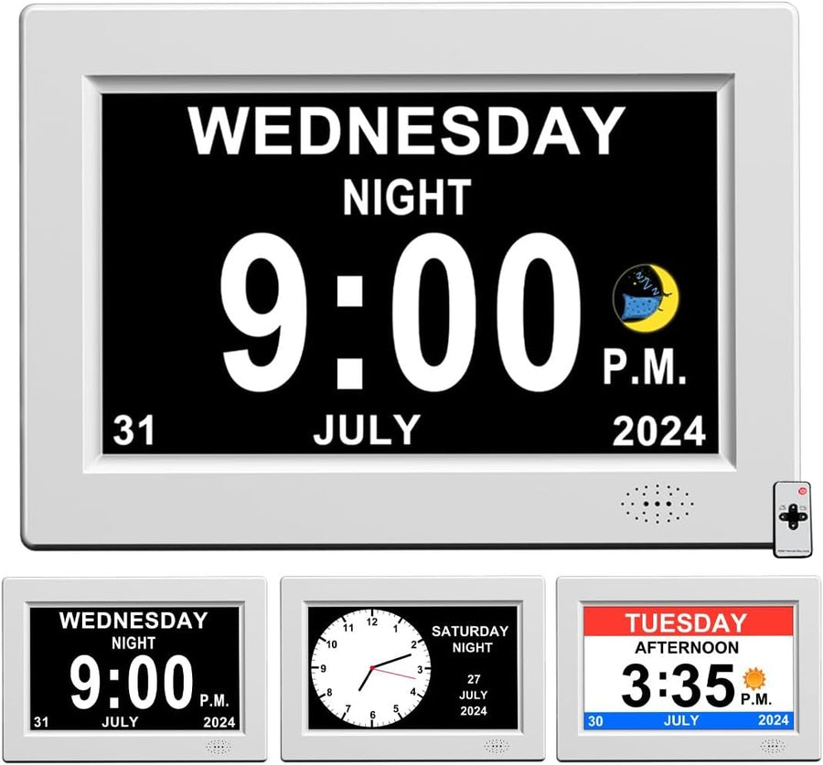 8” Dementia Digital Clock Large Day Date Display Auto Dimming Elderly