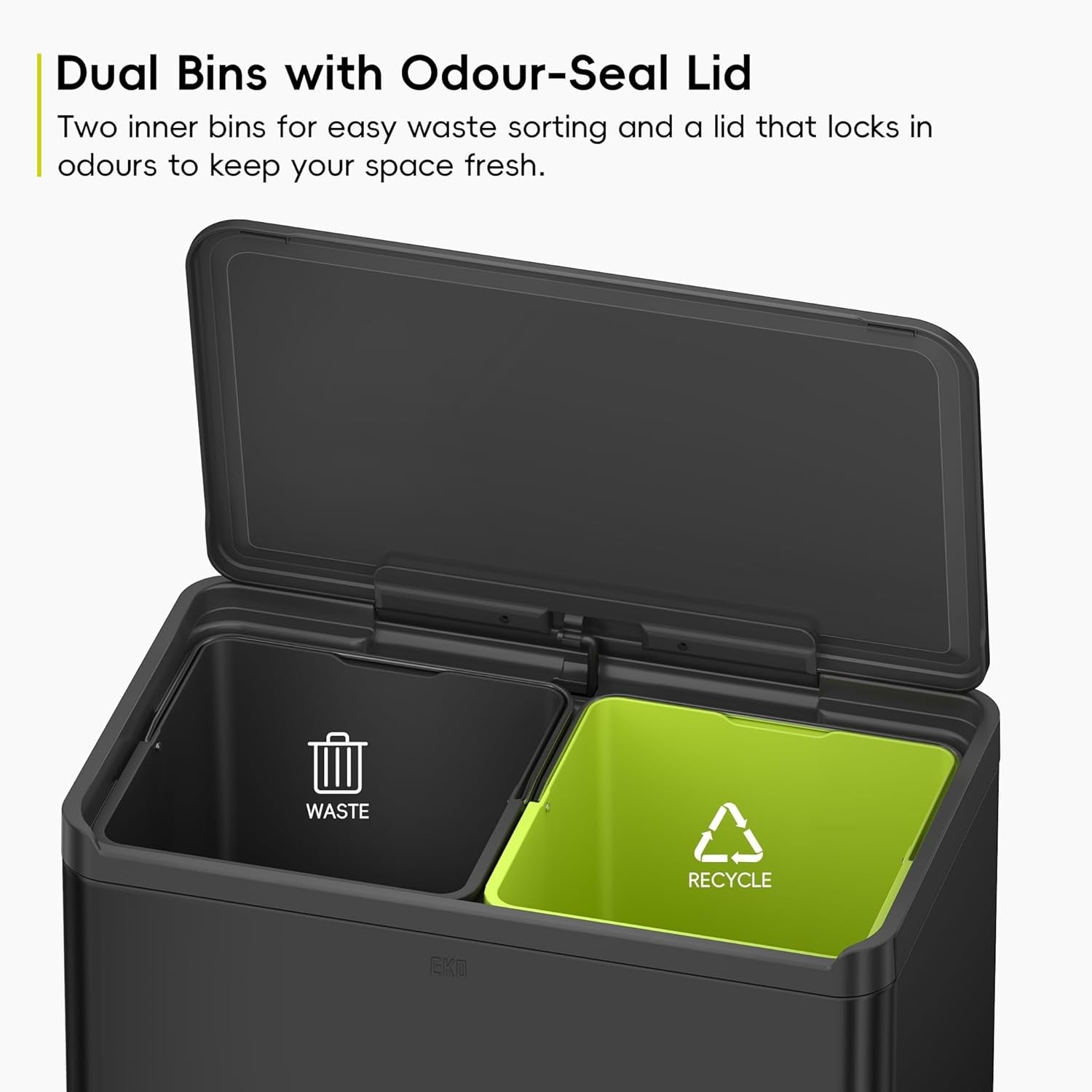 60L Dual Recycling Kitchen Bin 30L+30L Matt Black