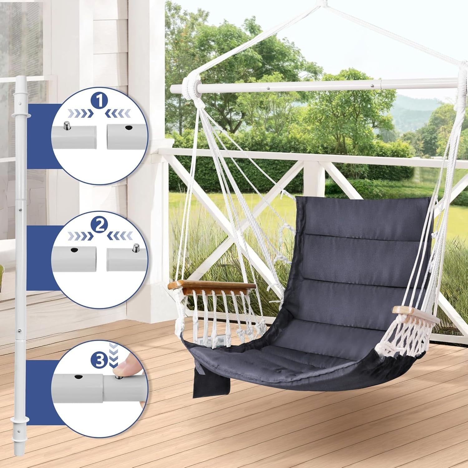 350lbs Hanging Hammock Chair with Armrest & Pocket | Indoor Outdoor Swing Seat