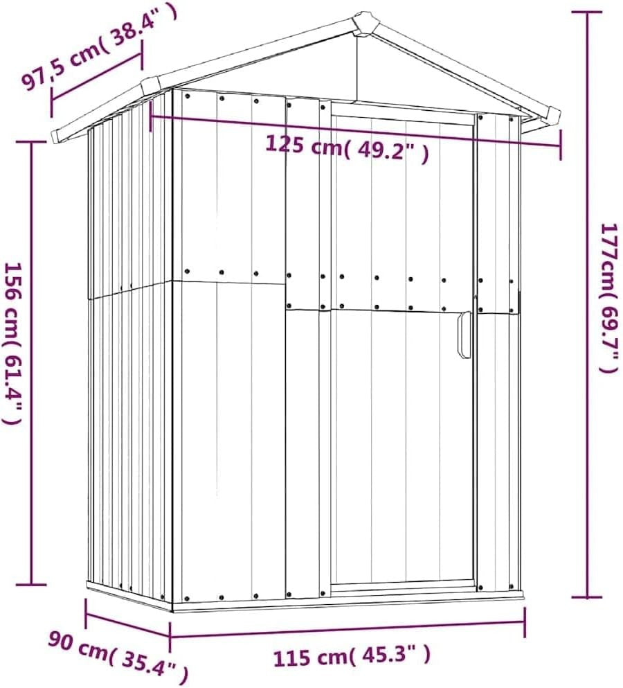Metal Garden Shed Outdoor Storage with Sliding Door Galvanised Steel Grey