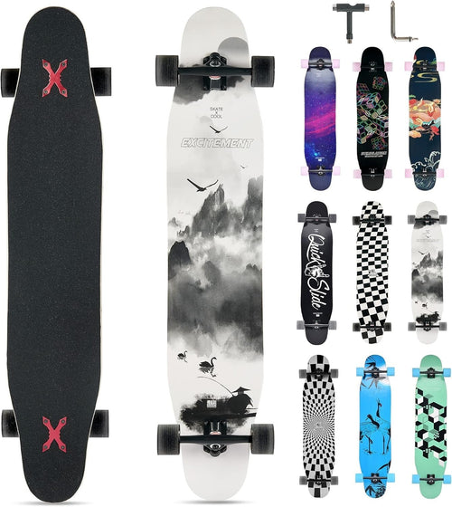 46" Longboard Skateboard Complete 8-Layer Maple Wood Deck for Teens & Adults