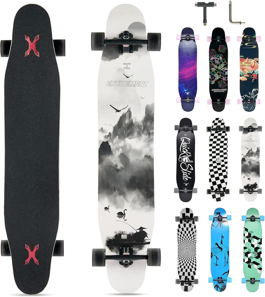 46" Longboard Skateboard Complete 8-Layer Maple Wood Deck for Teens & Adults