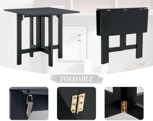 Portable Folding Wooden Square Dining Table for Small Spaces Black