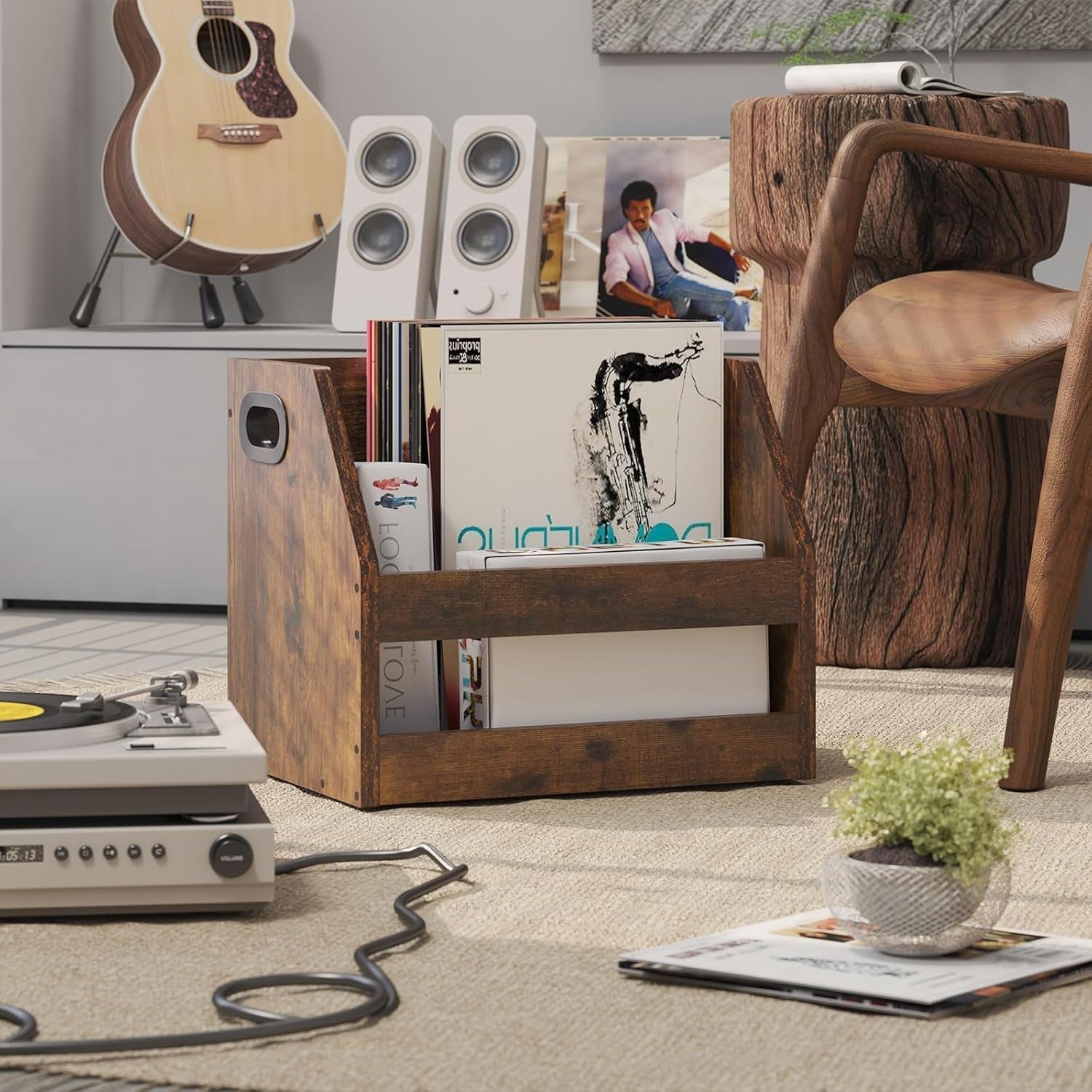 Vinyl Record Storage Crate LP Album Holder Rack Desktop Organizer Brown