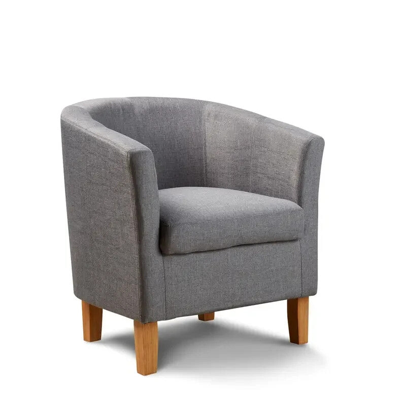 Light Grey Fabric Tub Chair Armchair with Wood Legs Modern Lounge Seat