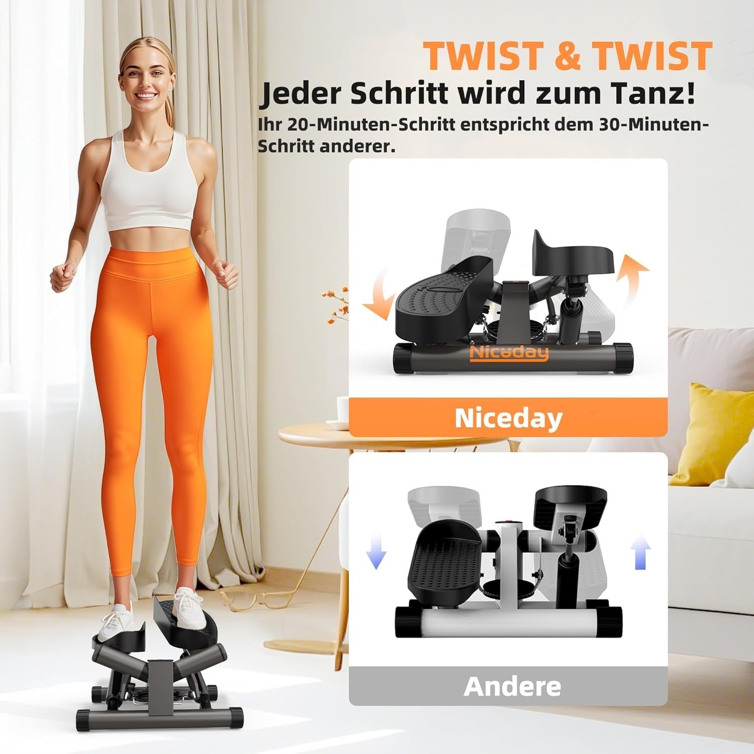 Mini Stepper w/ LCD Monitor, Resistance Bands & Non-Slip Pedals for Full-Body