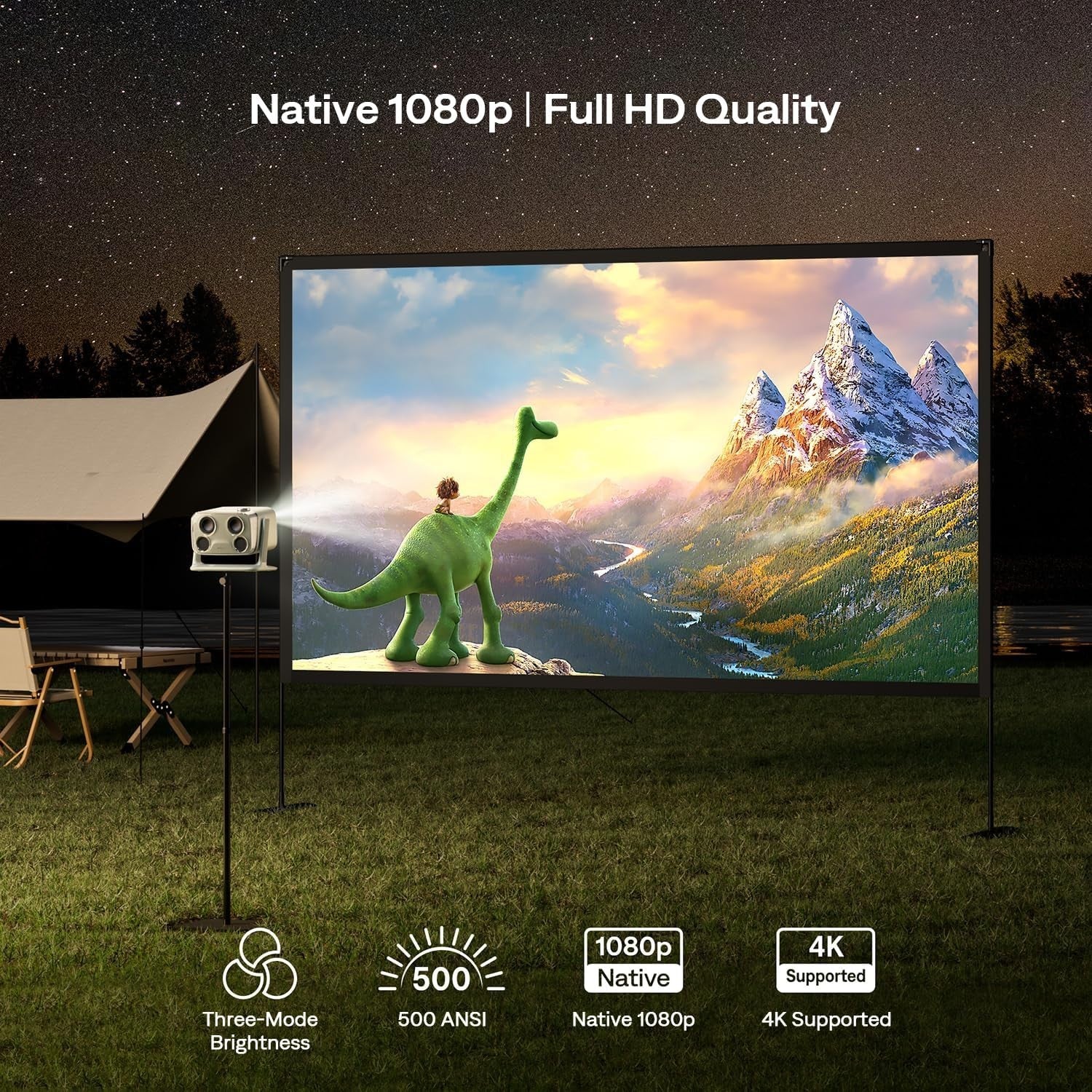 Portable 1080P Google TV Projector 500 ANSI Dolby 20W WiFi Bluetooth