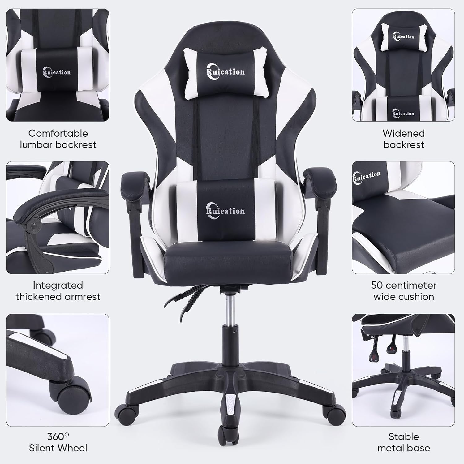 Ergonomic Gaming Chair Reclining Office Desk Chair Lumbar Support White