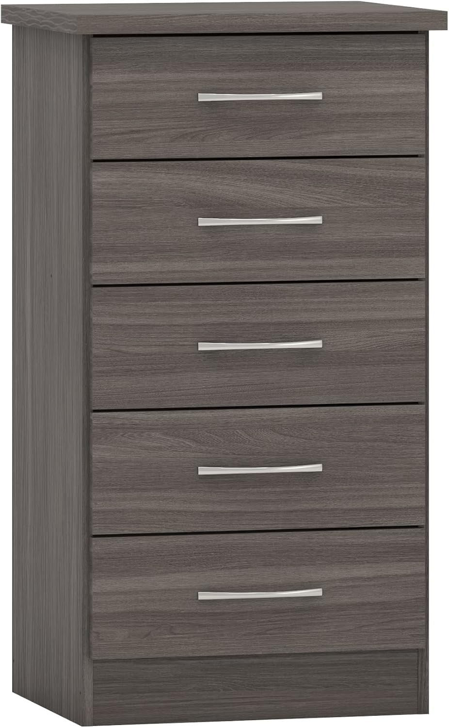 Space-Saving 5 Drawer Chest Narrow Wood Grain Storage Organizer for Home