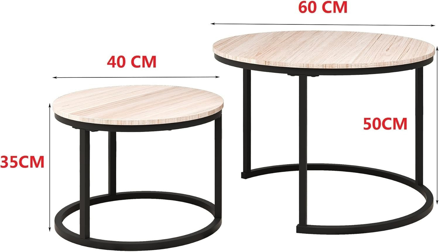 White Oak Nesting Coffee Tables Set of 2 – Round Space-Saving Side Tables