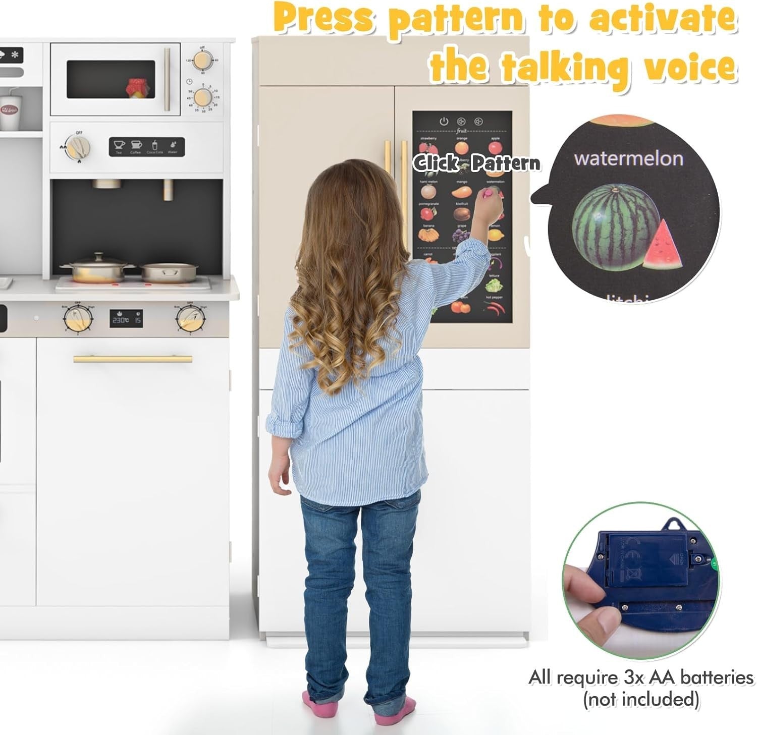 Large Kids Play Kitchen Set w/ Fridge Microwave Lights Sounds Toy