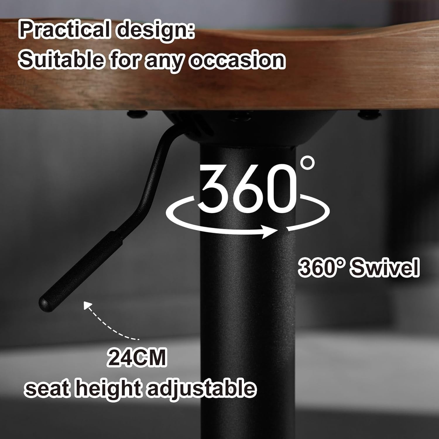 Height Adjustable Swivel Bar Stool with Solid Wood Seat & Footrest