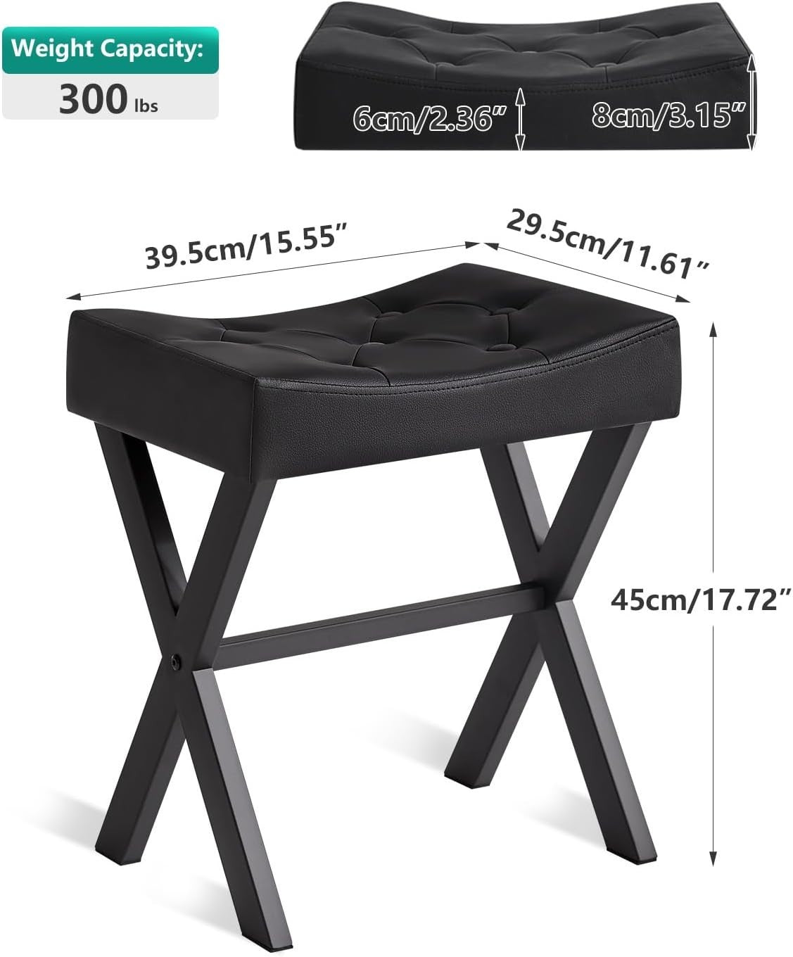 U-Shape PU Vanity Stool with X-Legs – Modern Makeup Seat & Footrest