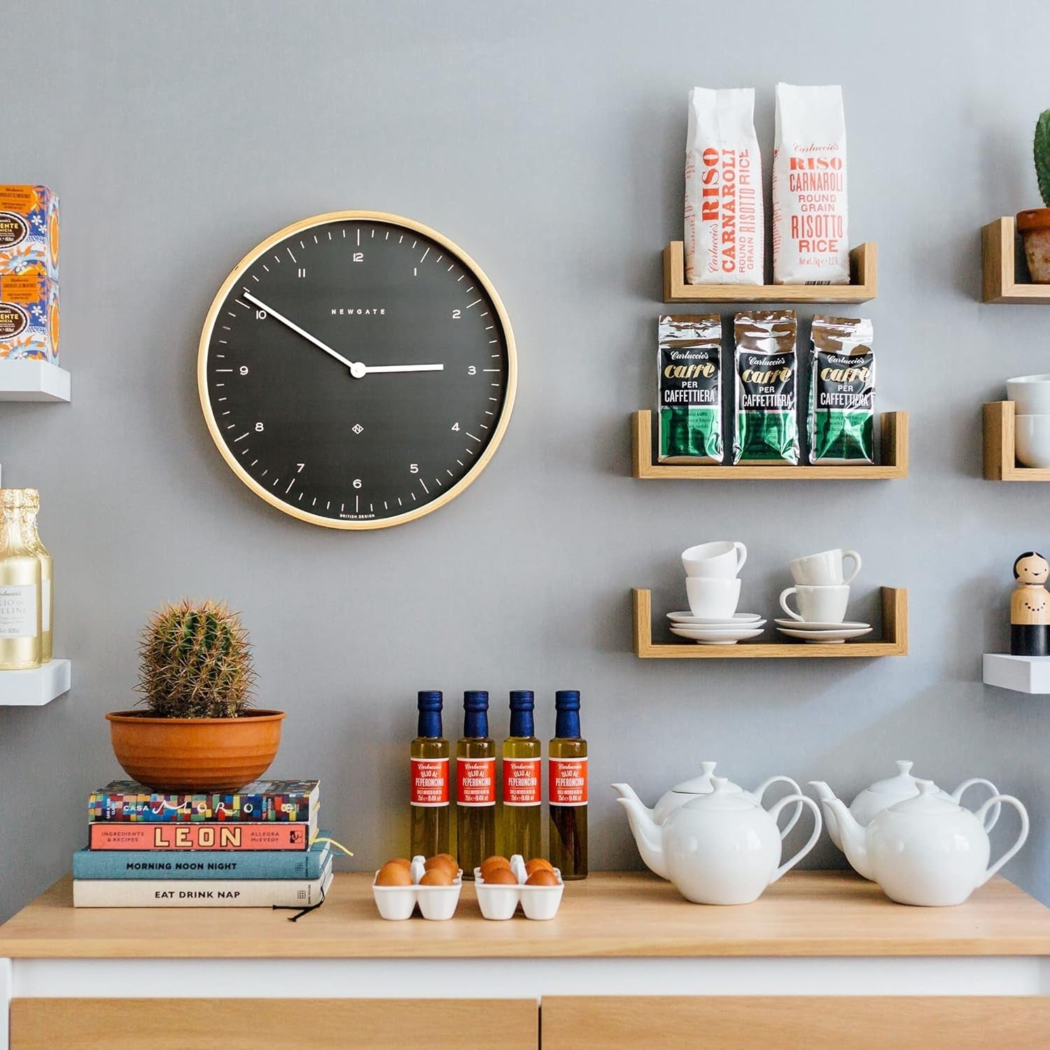 40cm Silent Wall Clock Modern Grey Dial Pale Wood Minimalist Design