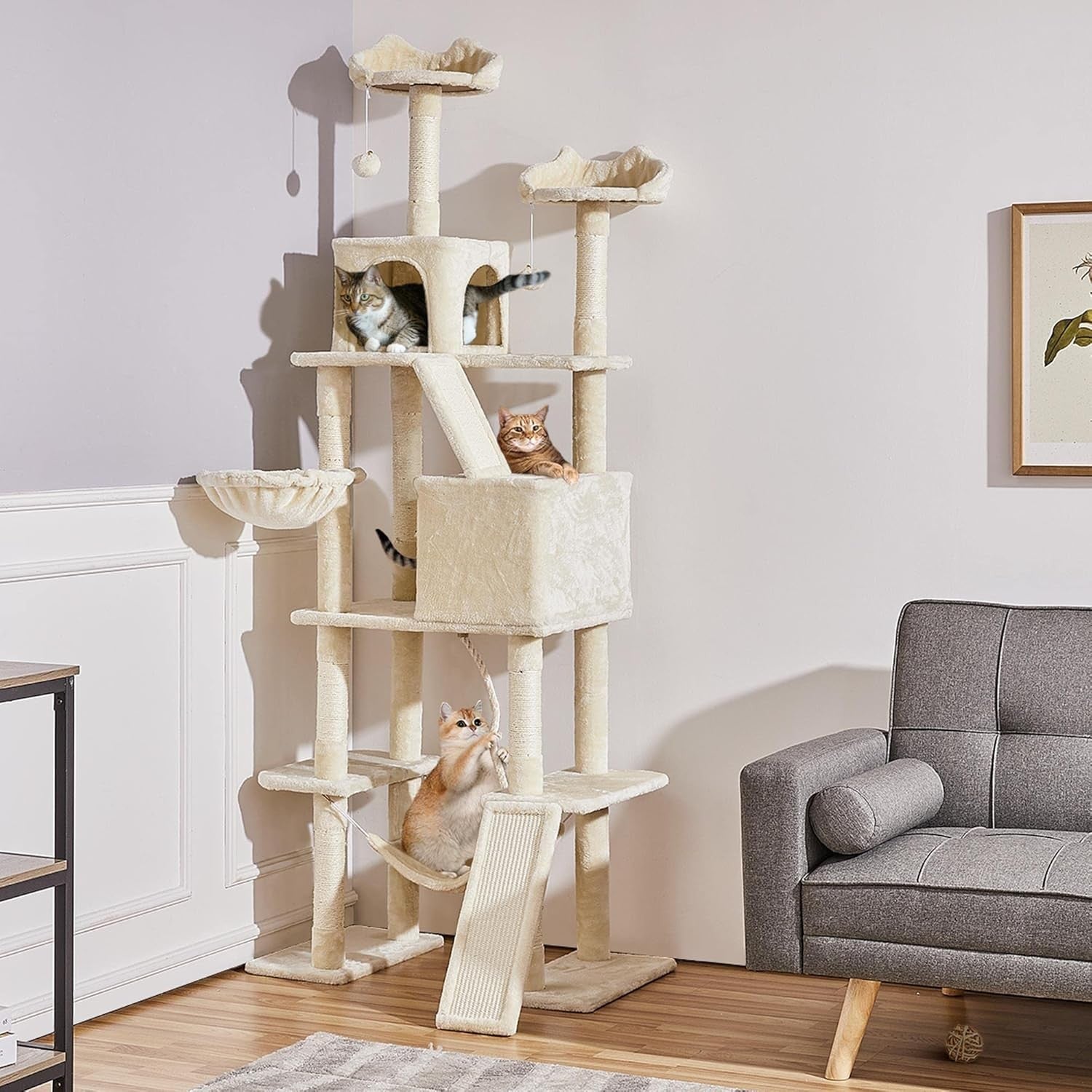 Extra Tall Cat Tree Tower 209cm Level Condos Hammock Ladder Play