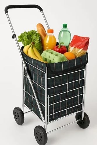 4 Wheel Folding Shopping Trolley 51L Large Capacity Adjustable Handle