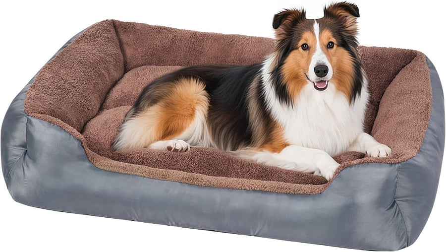 XL Dog Bed 90x70cm Washable Calming Bolster Grey
