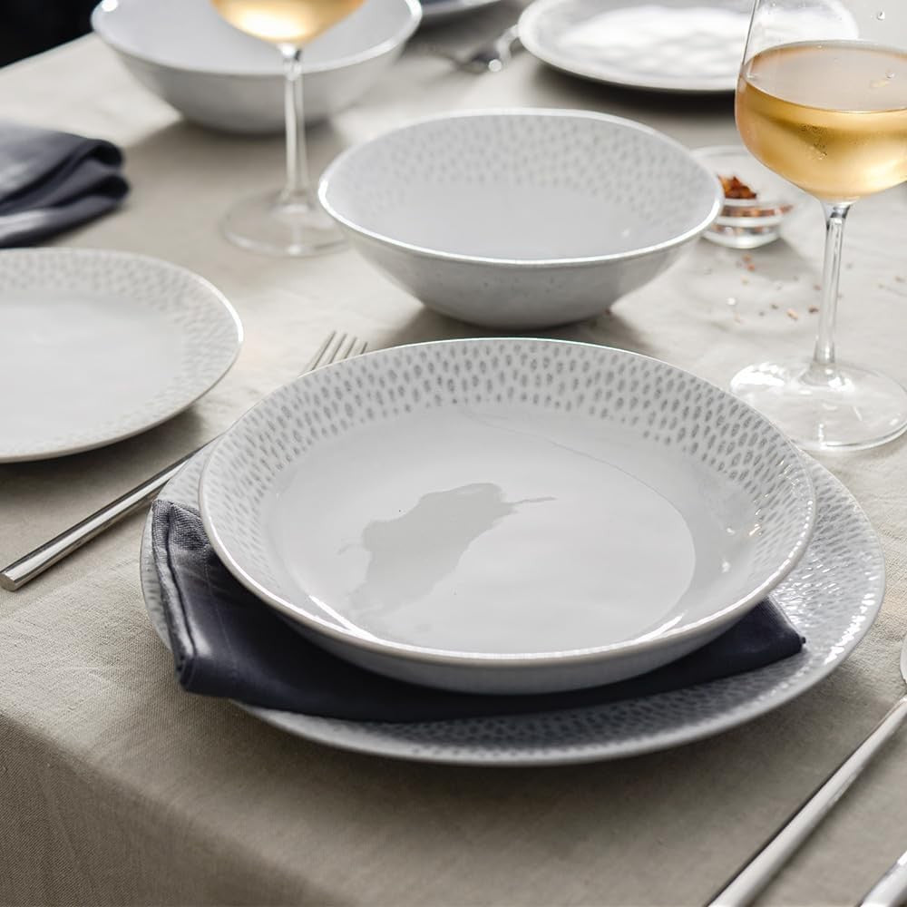 32pc Stoneware Dinner Set Dove Grey Scandinavian Plates Bowls Service for 8