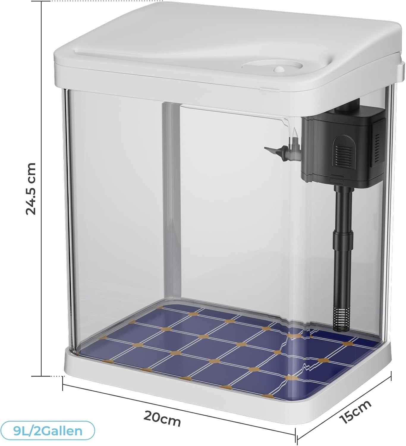 9L Glass Fish Tank with Filter, LED Light & Water Pump – Mini Aquarium