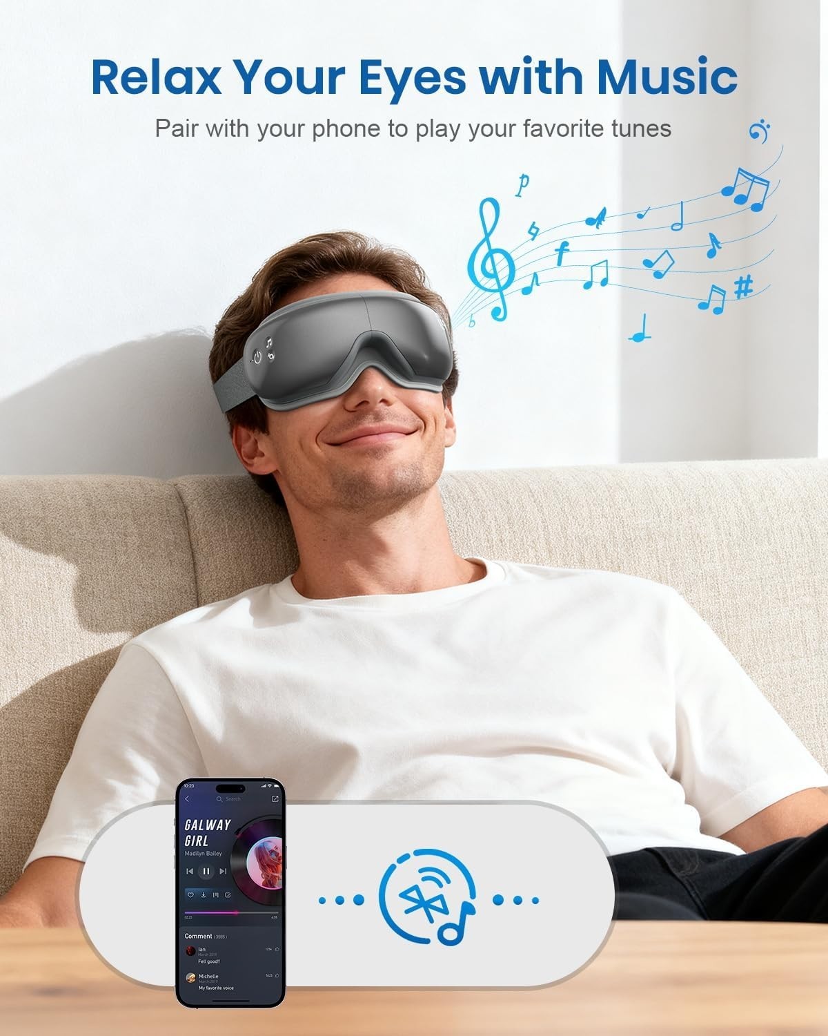 Heated Eye Massager with Compression Remote Bluetooth Sleep Mask