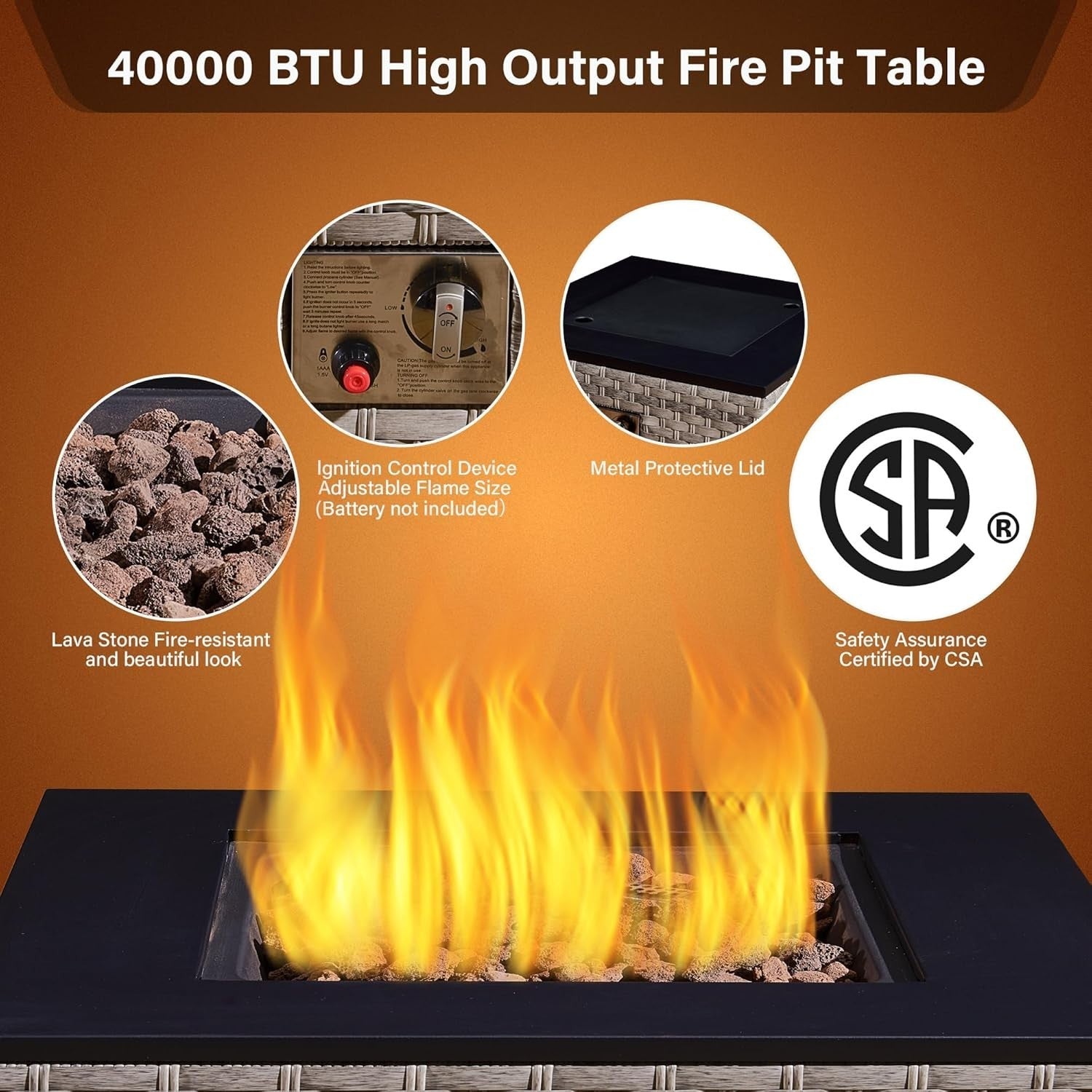 4-Piece Outdoor Rattan Sofa Set with Fire Pit Table Patio Garden Furniture Grey