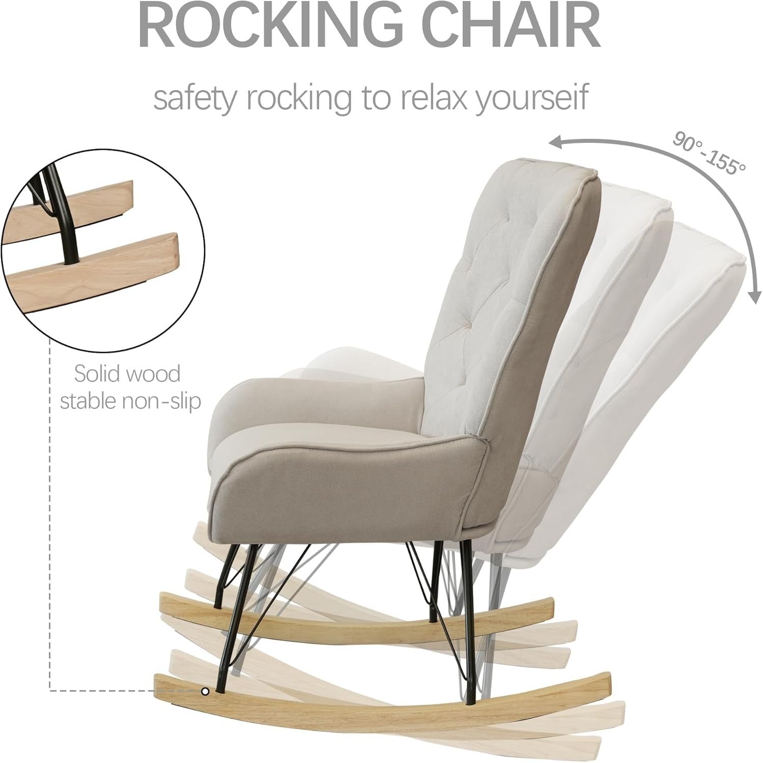 Comfortable Velvet Rocking Chair with Wooden Base for Living Rooms