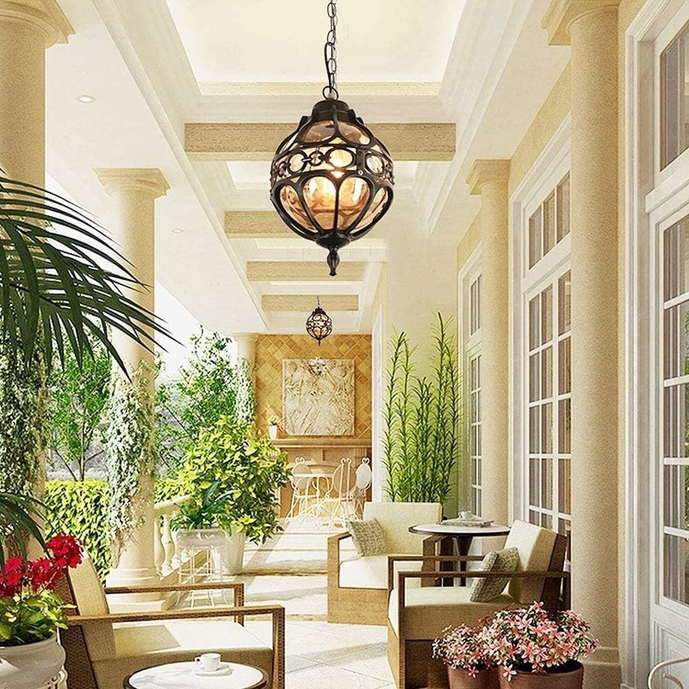 IP65 Outdoor Hanging Lantern Black Mediterranean Pendant E27 Lamp