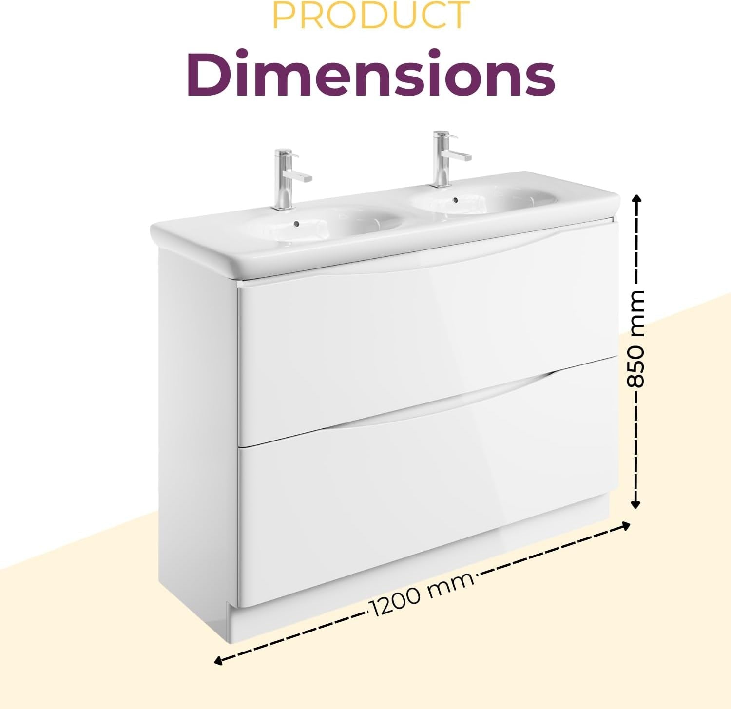 1200mm Double Basin Floor Standing Vanity Unit White Gloss Bathroom Storage