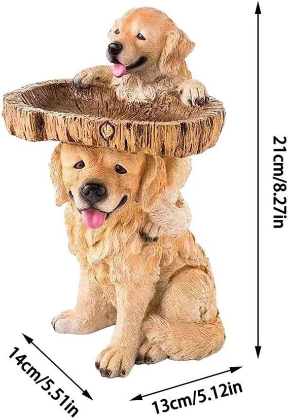Dog Bird Bath Feeder – Polyresin Garden Ornament Outdoor Animal Sculpture Décor