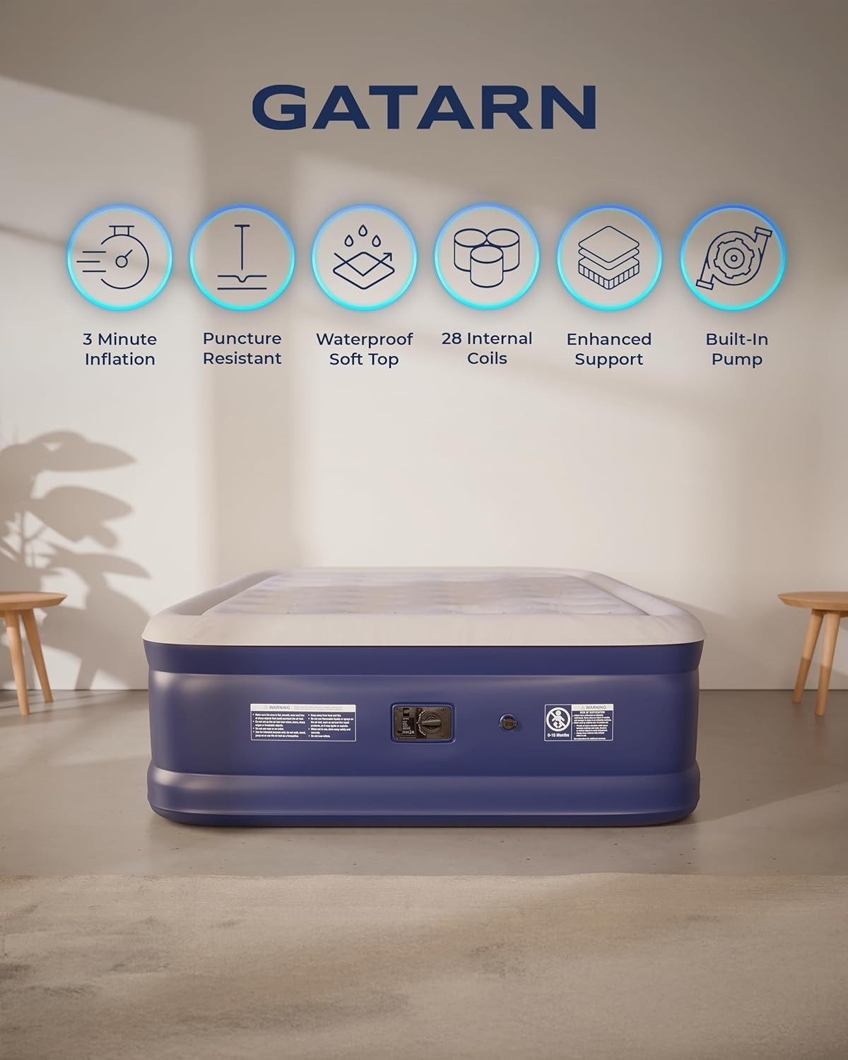 Double Air Mattress with Built-In Pump – Inflatable Guest Bed 195x137x46cm