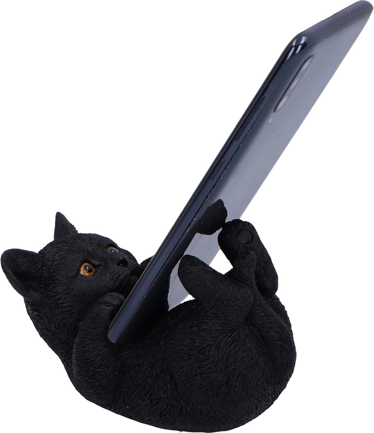 Black Cat Phone Holder Figurine • 12.5cm Resin Ornament • Cute Cat Decor Gift