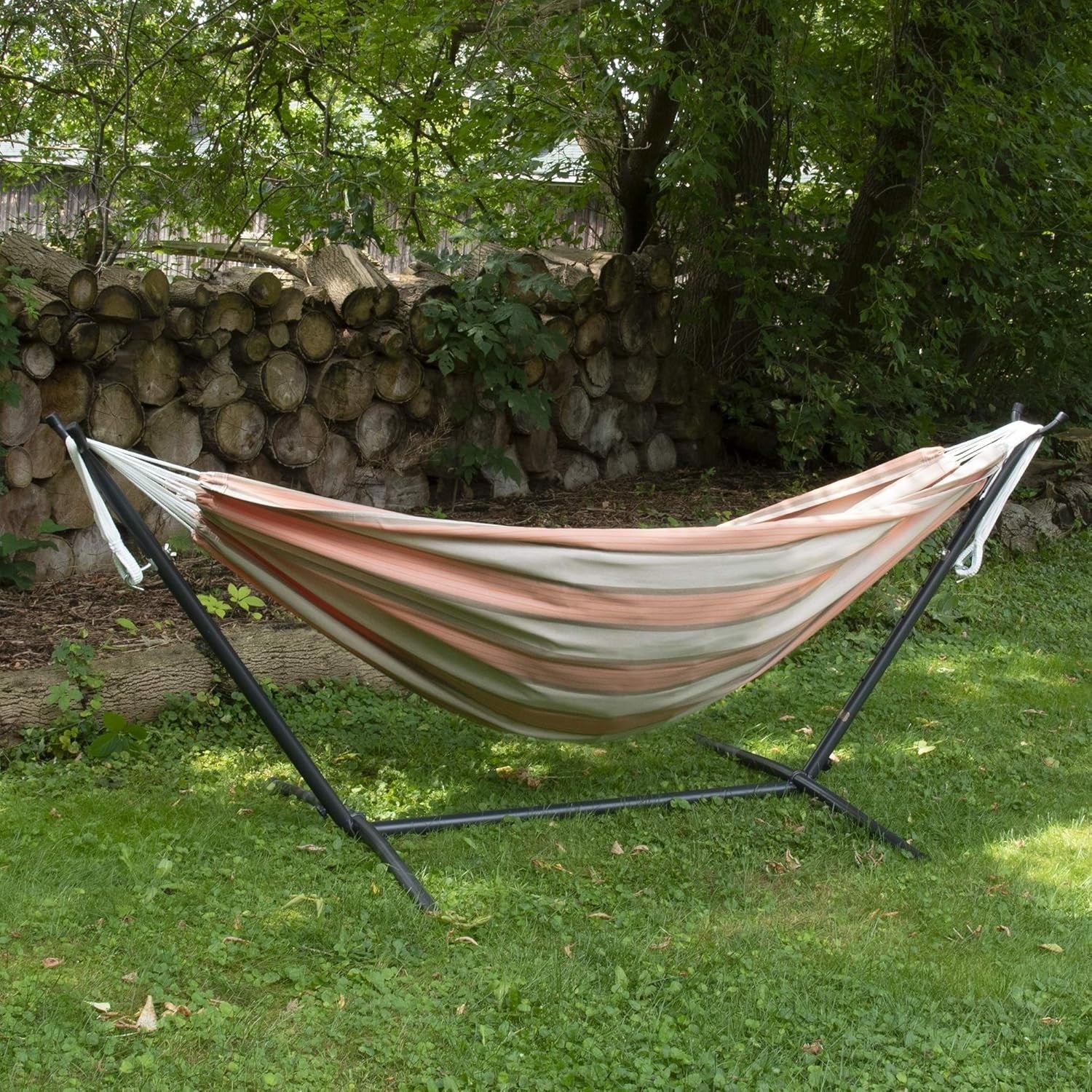 Double Hammock with Stand – Heavy Duty 450lb Capacity, Indoor Outdoor Patio Bed