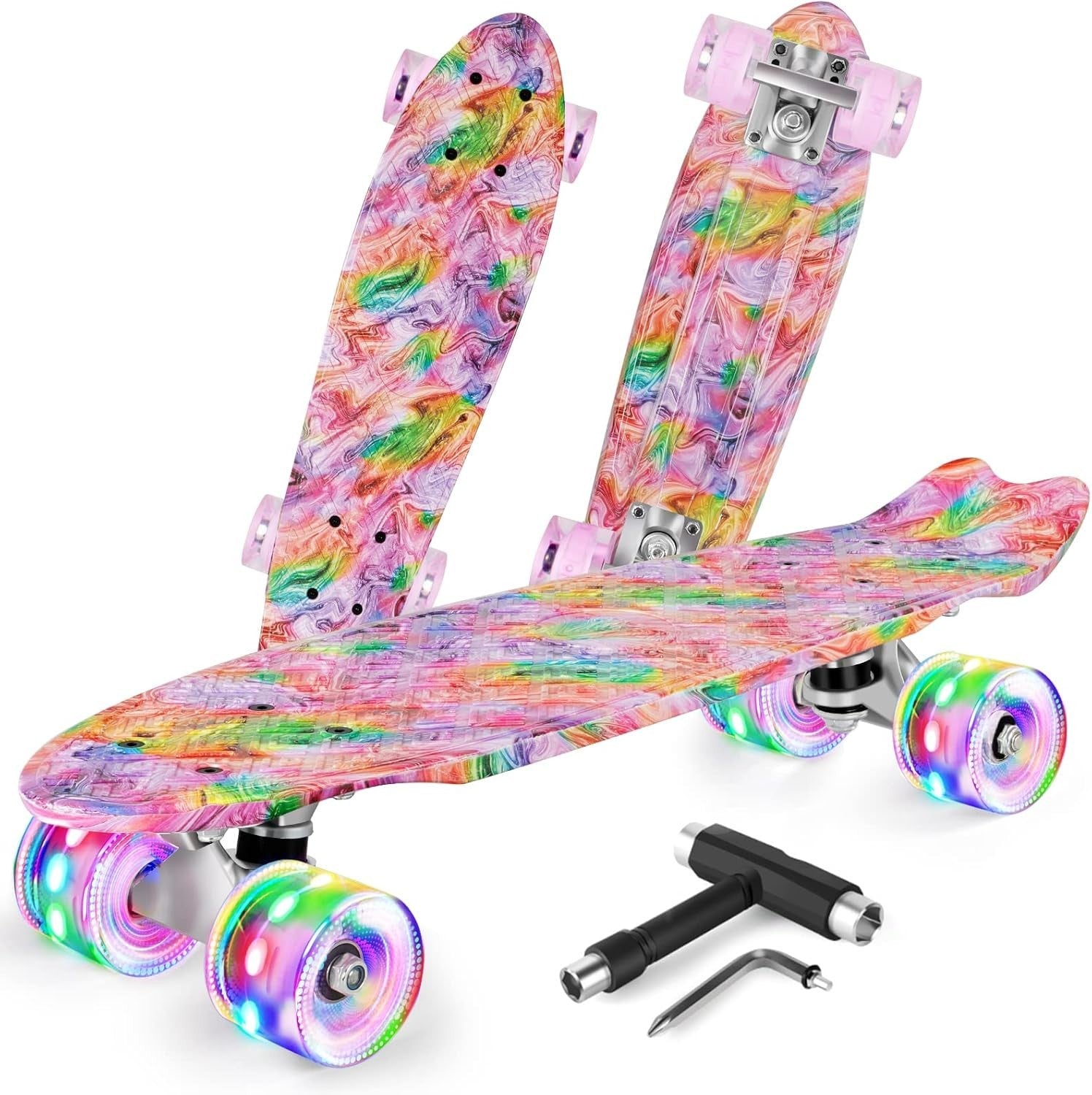 22in LED Mini Cruiser Skateboard Kids Teens Beginners Portable Board
