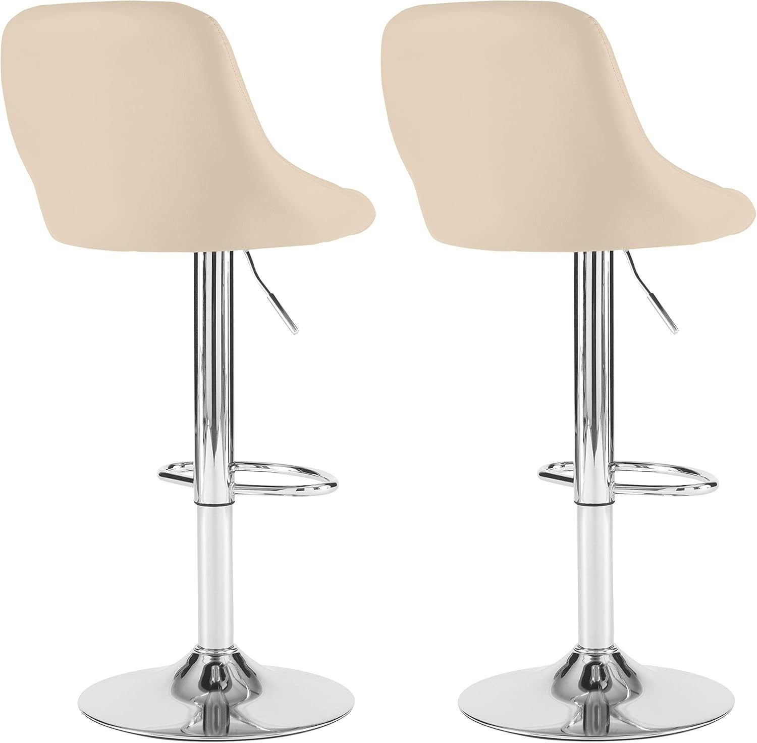 Cream Faux Leather Adjustable Swivel Bar Stools Set of 2 Chrome