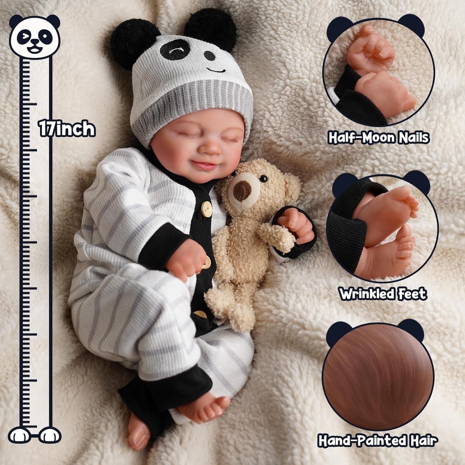 17” Reborn Baby Doll Soft Cloth Body Smiling Newborn Girl