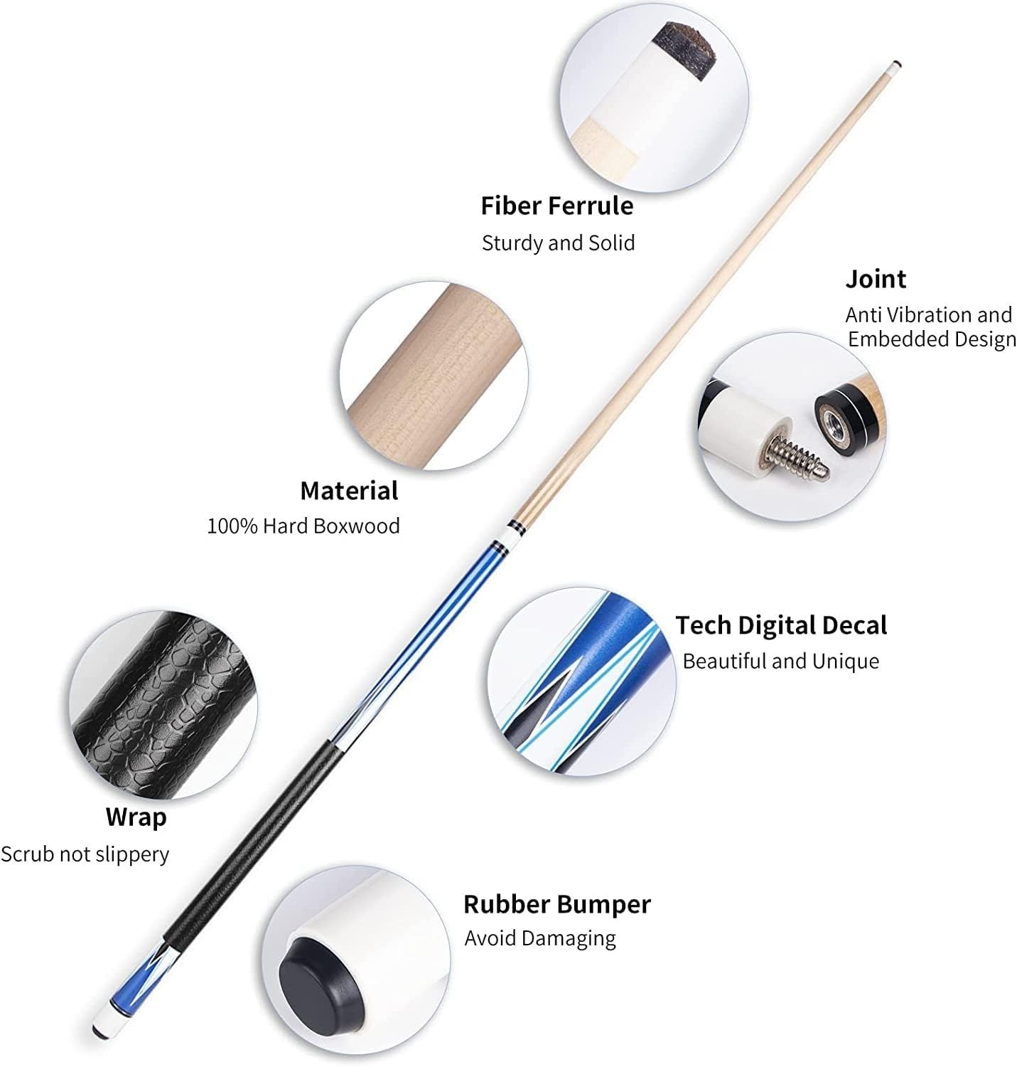 58in Pool Cue Set 4 Sticks 13mm Tip Canadian Maple 18–21oz Leather Grip