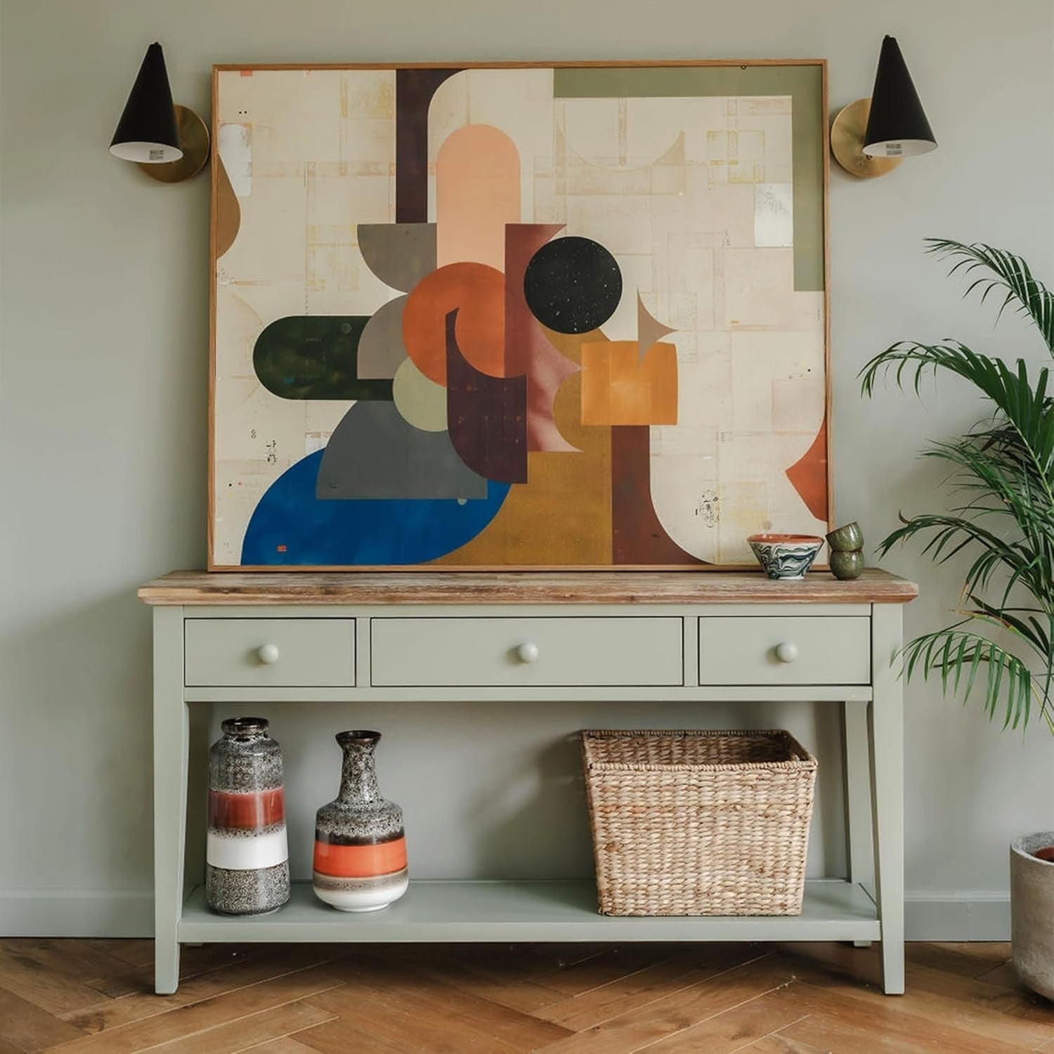 Elegant Console Table with Drawers & Bottom Shelf, Acacia Top, 143cm