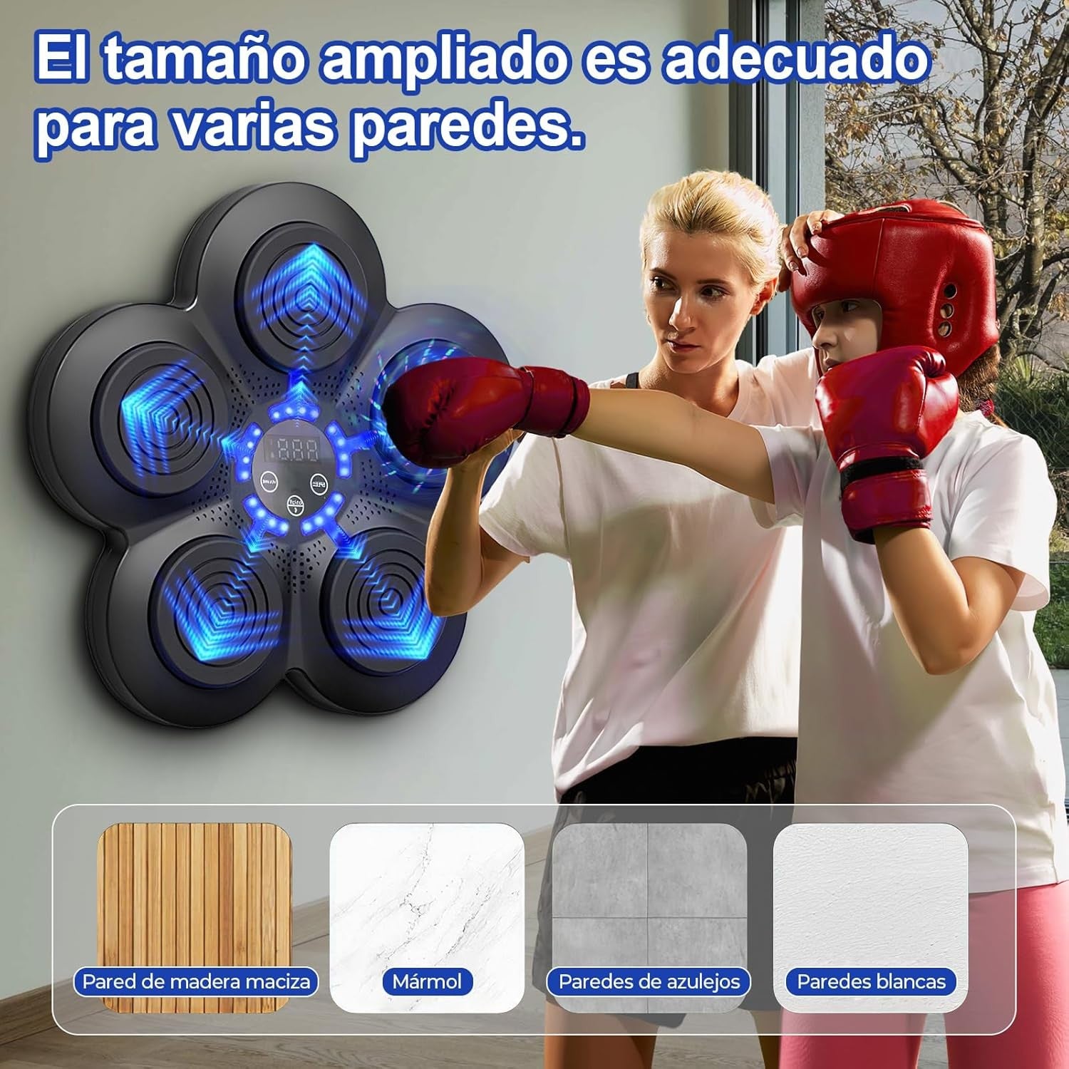 Music Boxing Machine Bluetooth LED Wall Pad Training Blue Lights Black