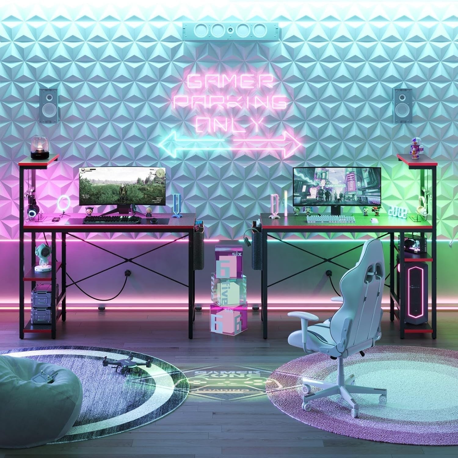 113cm Corner Computer Desk with LED Lights & Power Outlets