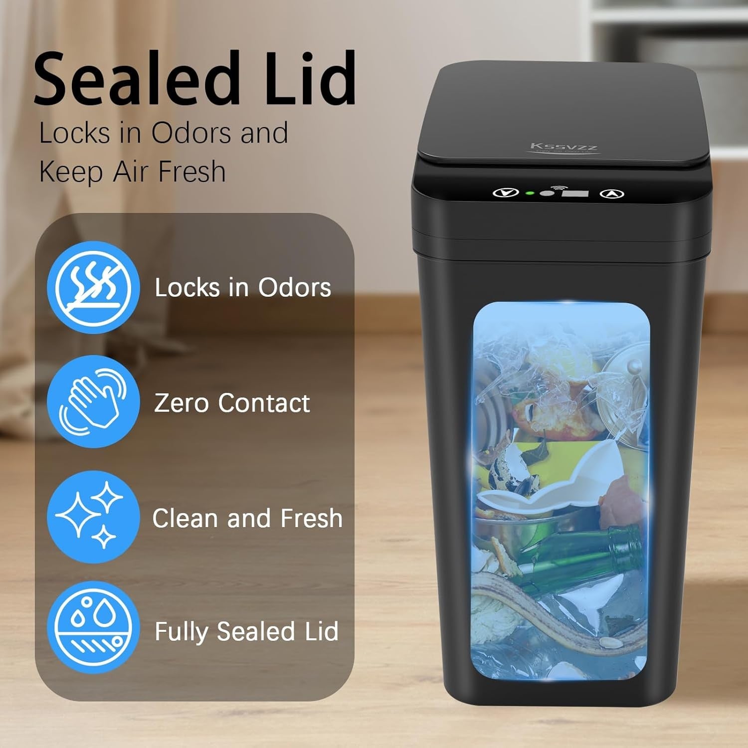 2 Pack 10L Touchless Motion Sensor Bathroom Bin Slim Auto Lid Black