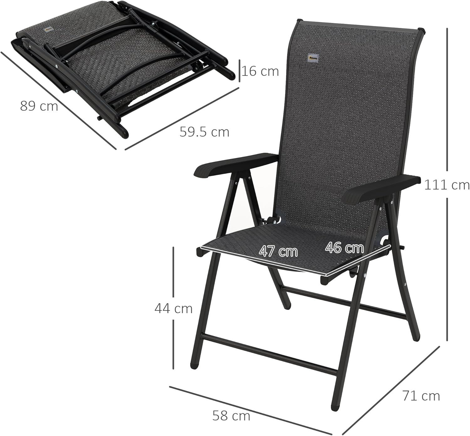 Outdoor Folding Rattan Chairs Set of 4 Adjustable Recliner Patio Dining Grey