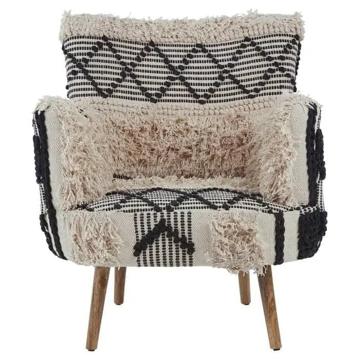 Shaggy Accent Armchair Boho Faux Fur Chair Wood Legs Vintage Statement